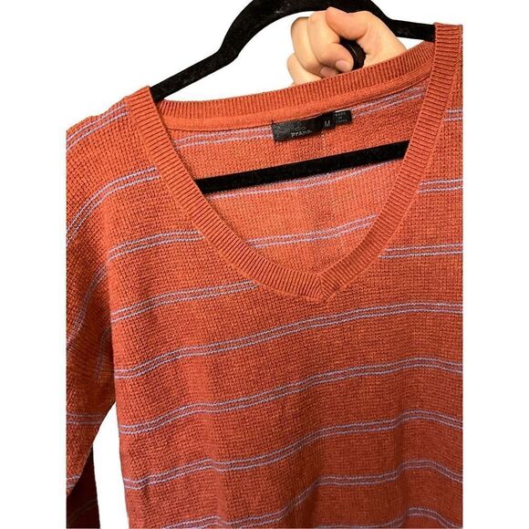 Prana V Neck Orange Striped Waffle Knit - Picture 6 of 10